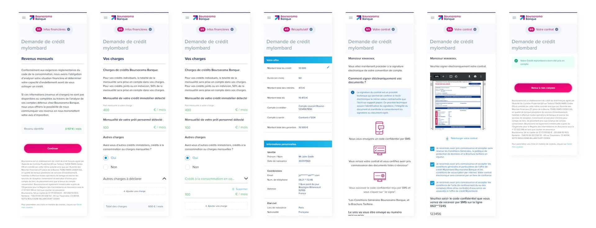 MyLombard charges, summary, and electronic contract signature steps