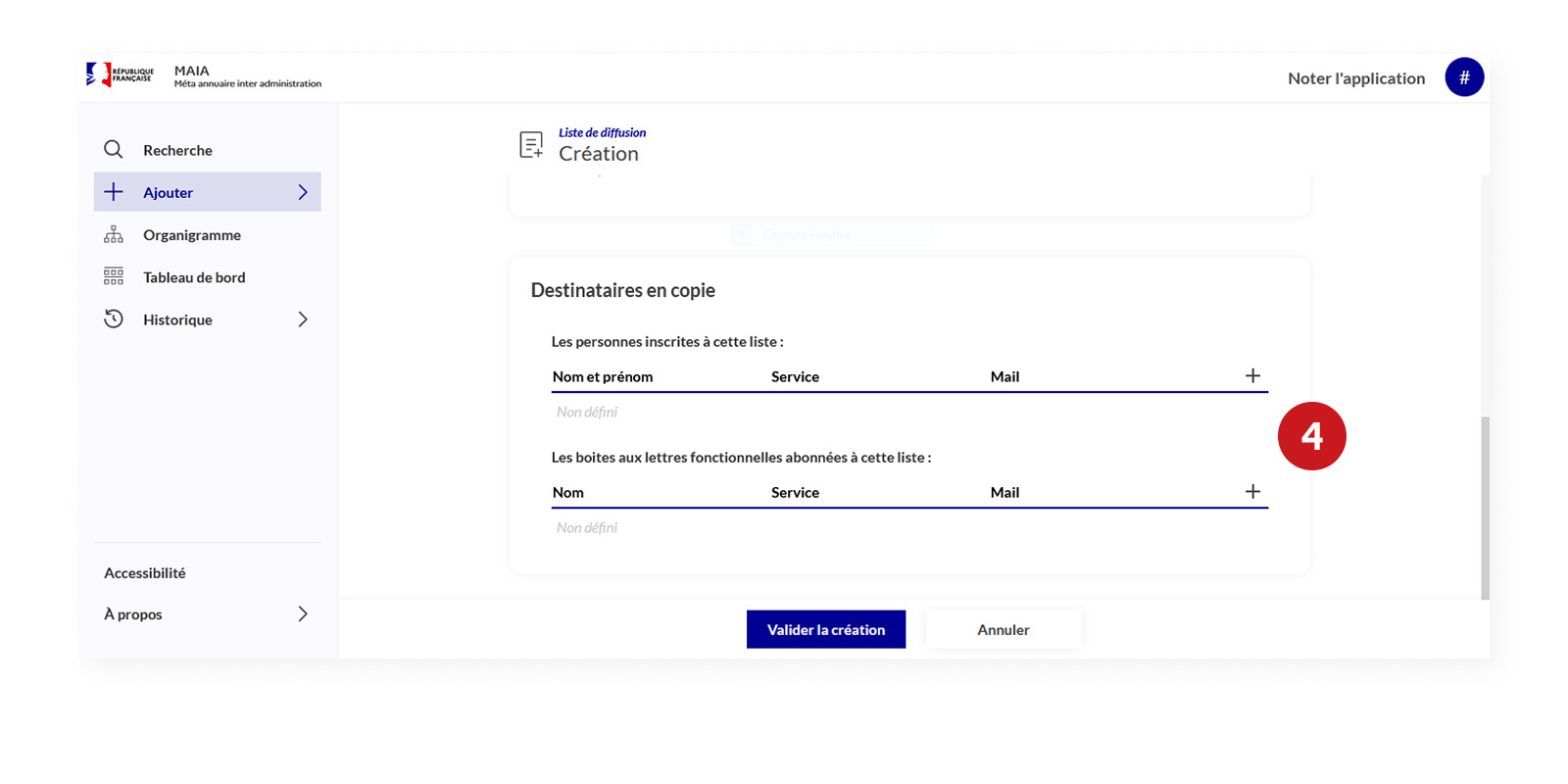 Existing MAIA add-item screen annotated with usability issue 4: the table layout