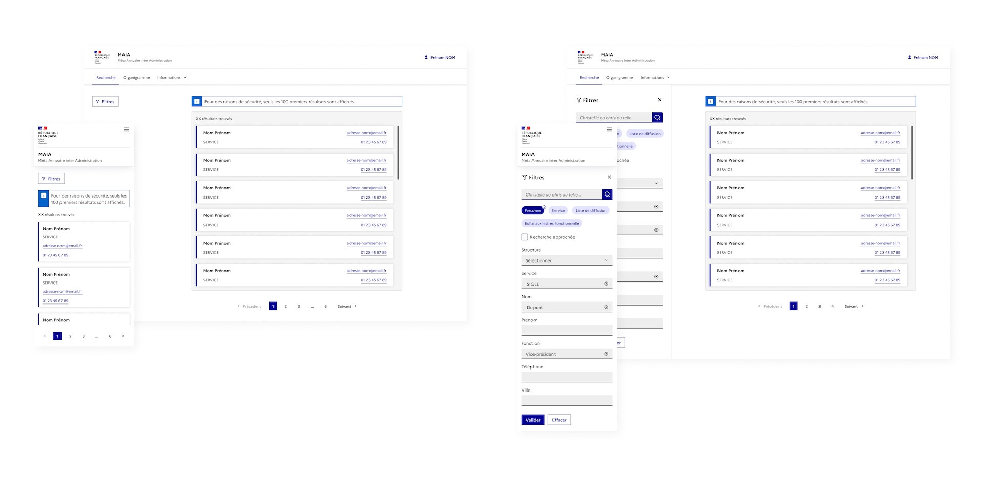 Redesigned MAIA search results screens with filters hidden by default