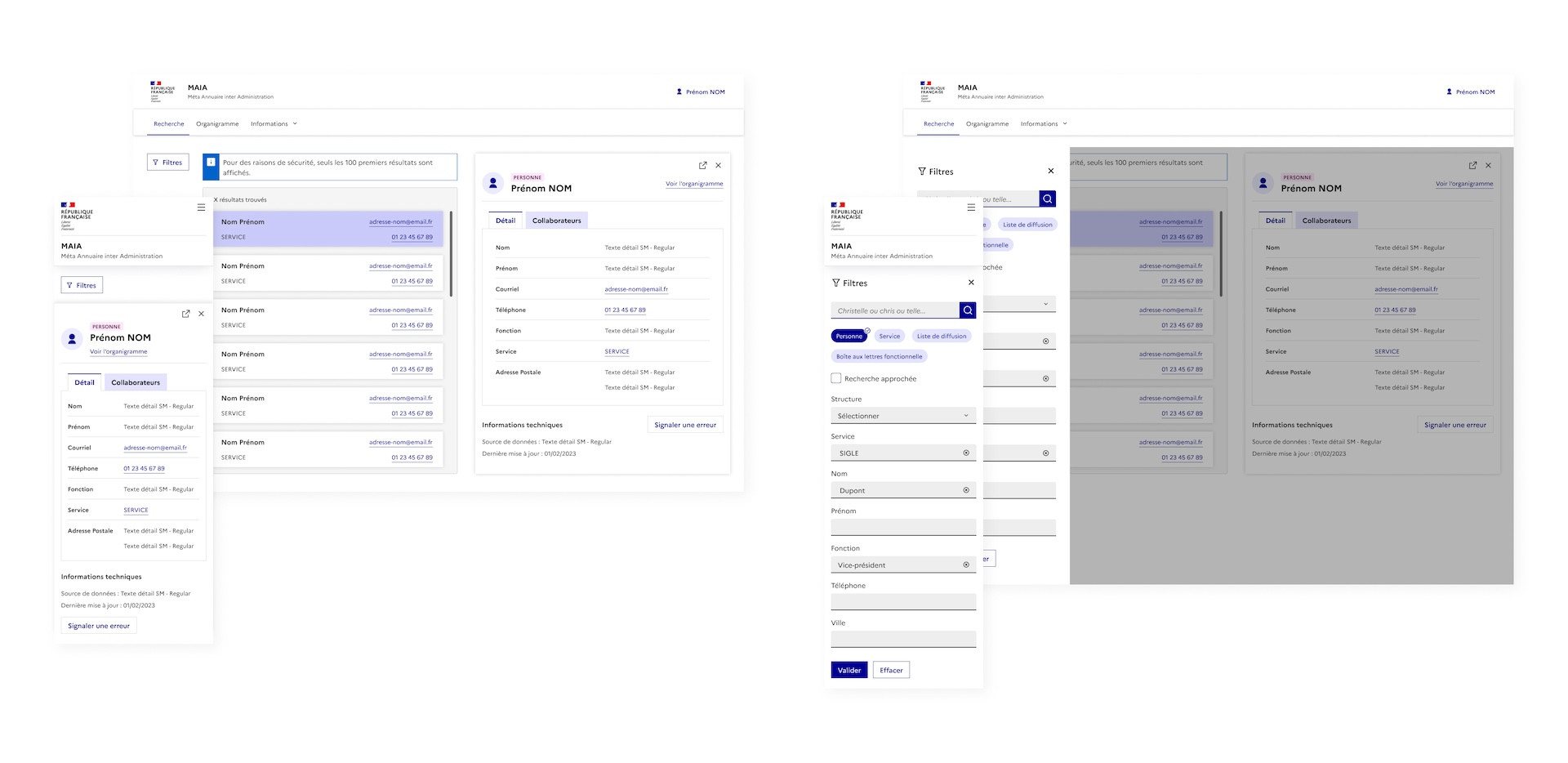 Redesigned MAIA sheet detail panel, shown over a dimmed background