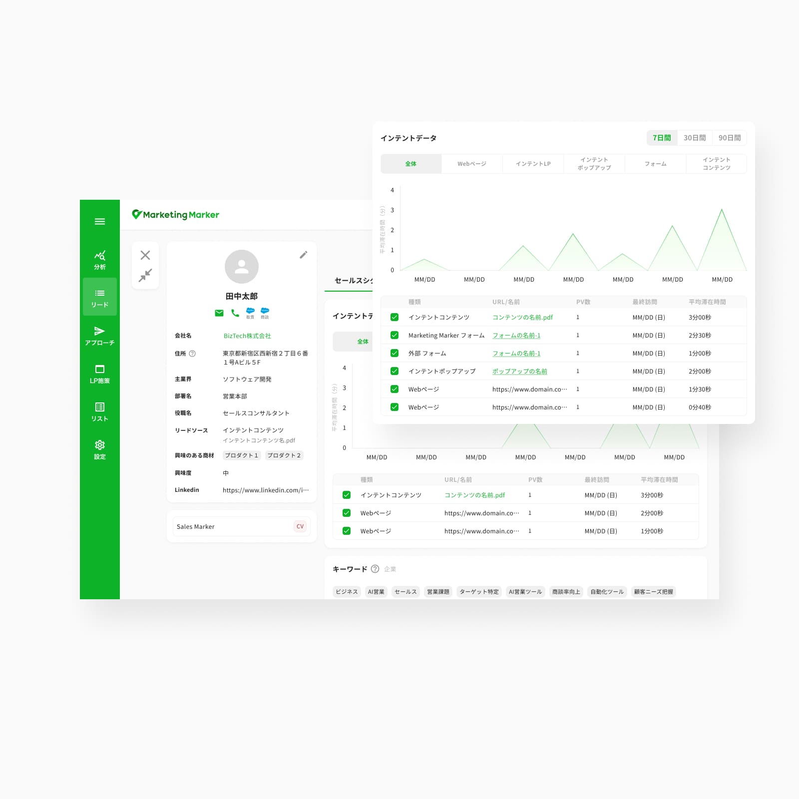 Redesigned lead detail modal with editable properties and grouped intent signals