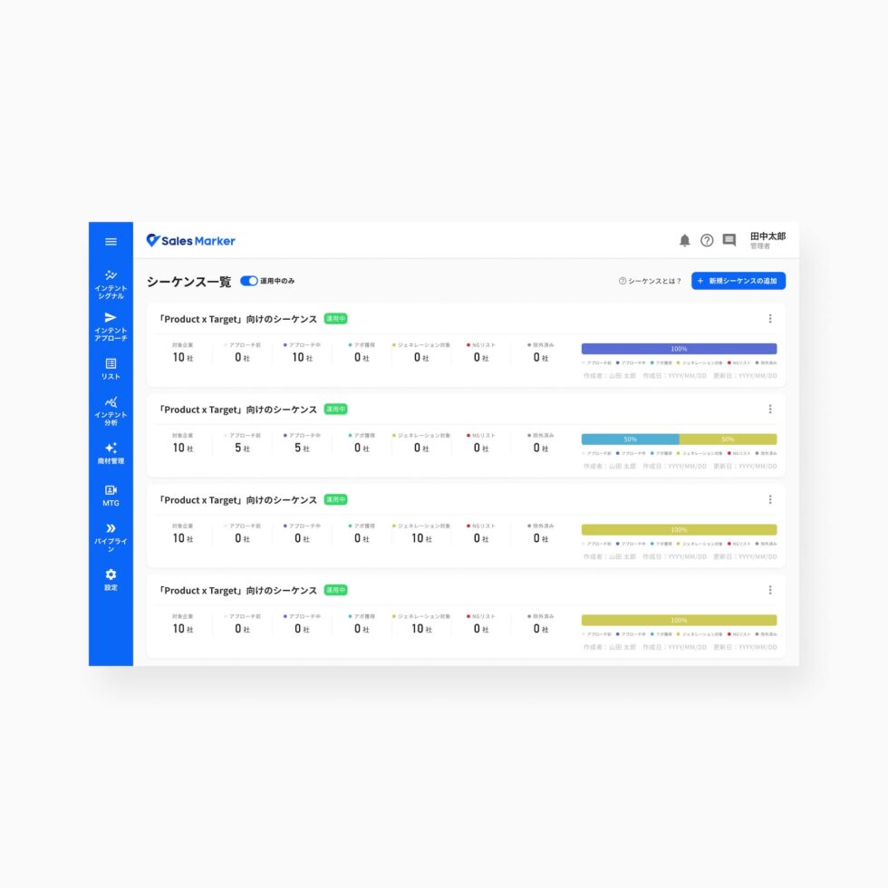 Sequence list before redesign, with limited visibility into status